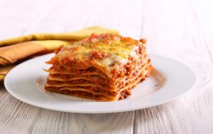 Lasagne tower on a plate