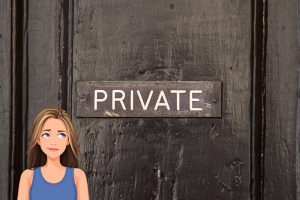 Door with a private sign on it with a girl looking at the sign