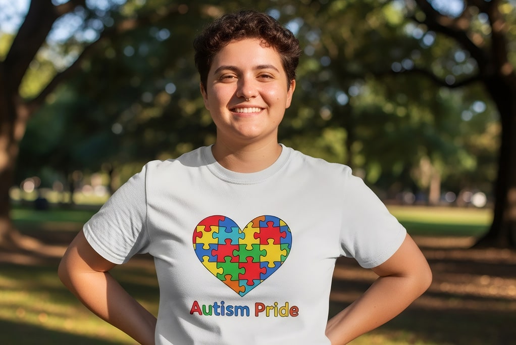 Autistic young woman standing with her hands on her hips