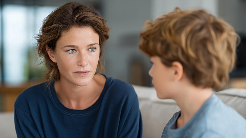 A mum is patiently waiting for her child to response using the 6 second rule